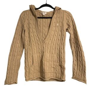 Y2K Old Navy Cable Knit‎ Tan V Neck Hoodie Sweater Small Mall Glam Elena Bella